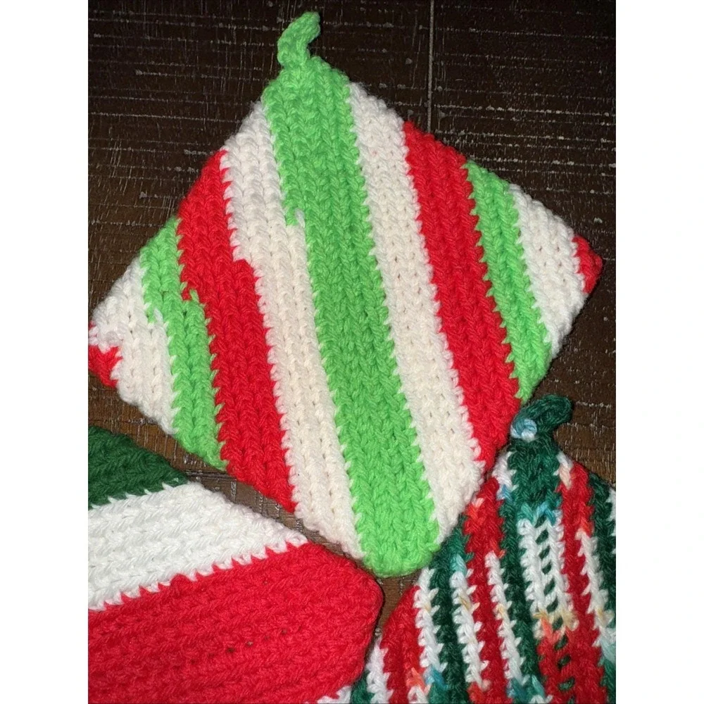 3 Handmade Crochet‎ Potholder Hot Pad Christmas Kitchen Decor Double Thickness
